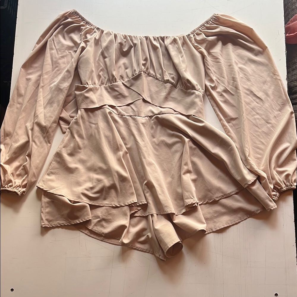 Elegant Off-Shoulder Romper in Beige